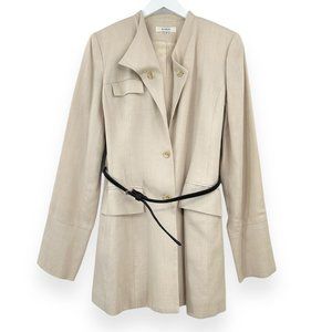 Drozdzik Light Beige Linen Blend Collarless Belted Blazer Jacket sz 8